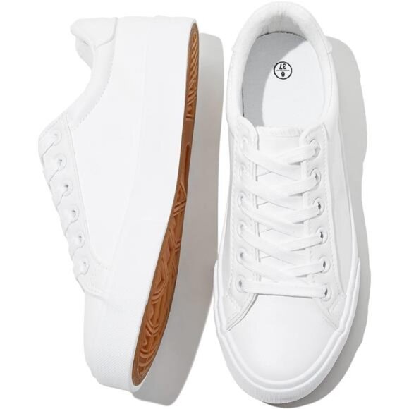 Shoes - Womens White Tennis Shoes PU Leather Sneakers Casual Walking Shoes for
